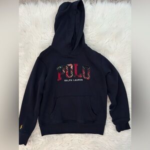 Ralph Lauren Navy Blue Hoodie with Multicolor Logo. ( Unisex)